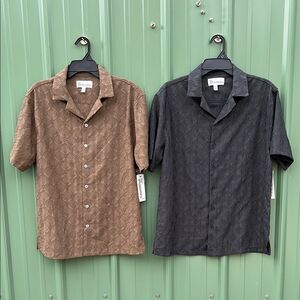 Men's Eyelet Short Sleeve Button Up Shirt 2-Pack Size S